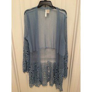 Forgotten Grace Lace‎ Cardigan OPEN  WOMEN'S 2X Blue